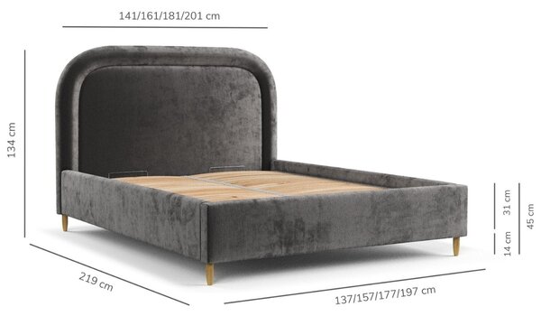 Maison de Rêve Antracitově šedá čalouněná dvoulůžková postel MIJA 140 x 200 cm s úložným prostorem