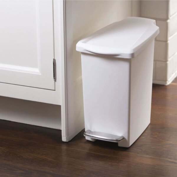 Pedálový odpadkový koš Simplehuman – 10 l, úzký, bílý plast