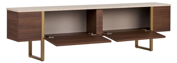 TV stolek/skříňka Ontera (travertin + ořech milán + zlatá)