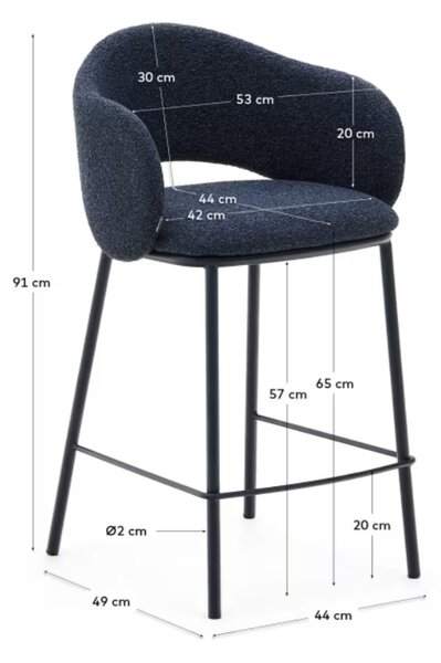 Modrá čalouněná barová židle Kave Home Maina 65 cm