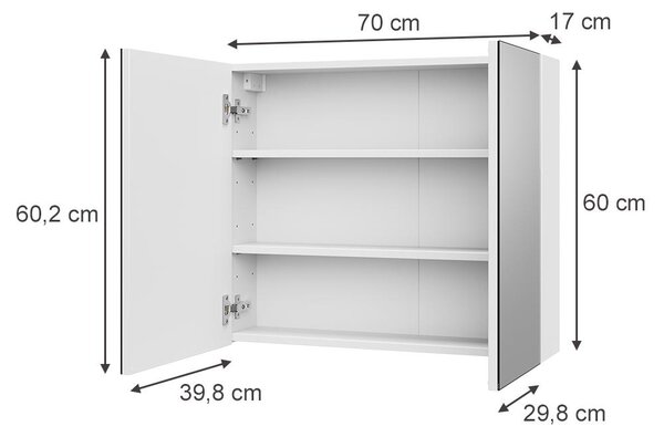 Koupelnová zrcadlová skříňka Vicco Lavia Bílá 70 x 60.2 cm, Model 66090