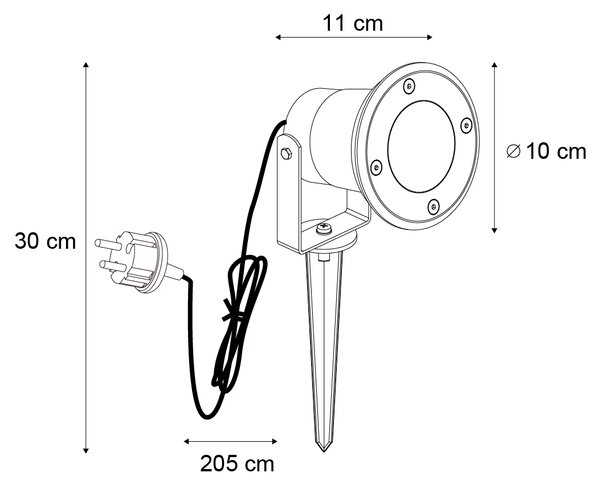 Bodové světlo se zemním hrotem béžové GU10 50mm nastavitelné IP65 vč. kabelu a zástrčky - Basic