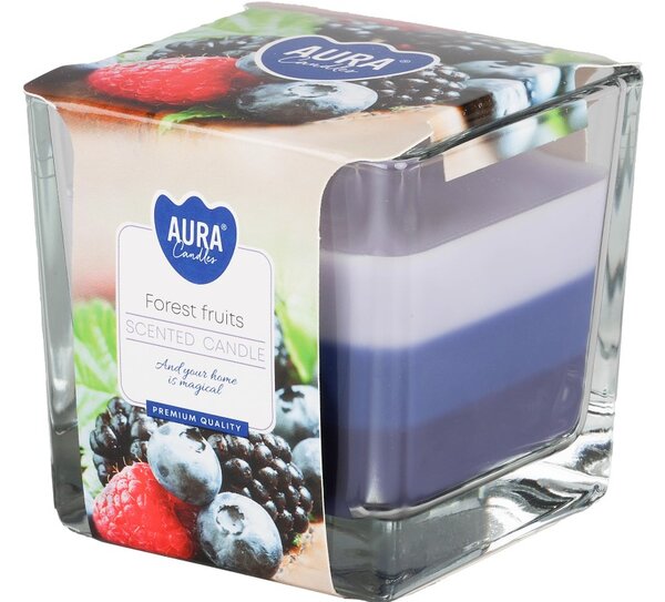 Sklo hranol 80x80 mm ~32h Forest fruits tříbarevná vonná svíčka