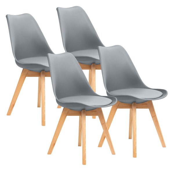 FURNIFY® Sada 4 jídelních židlí BJÖRN | Skandinávské židle s polyuretanovými polštáři a nohami z bukového dřeva | Grey