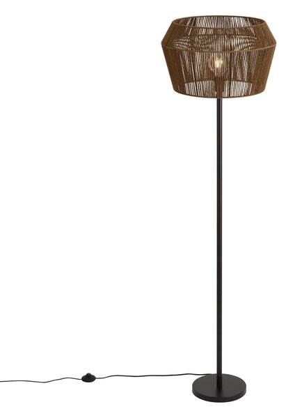 Stojací lampa černá s hnědým stínidlem z papírového provazu 50/50/30 - Simplo
