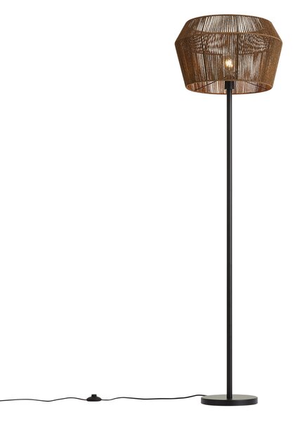 Stojací lampa černá s hnědým stínidlem z papírového provazu 50/50/30 - Simplo
