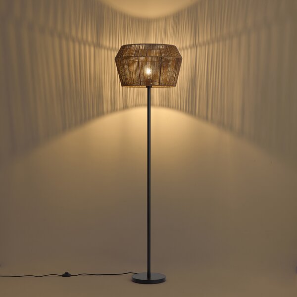 Stojací lampa černá s hnědým stínidlem z papírového provazu 50/50/30 - Simplo