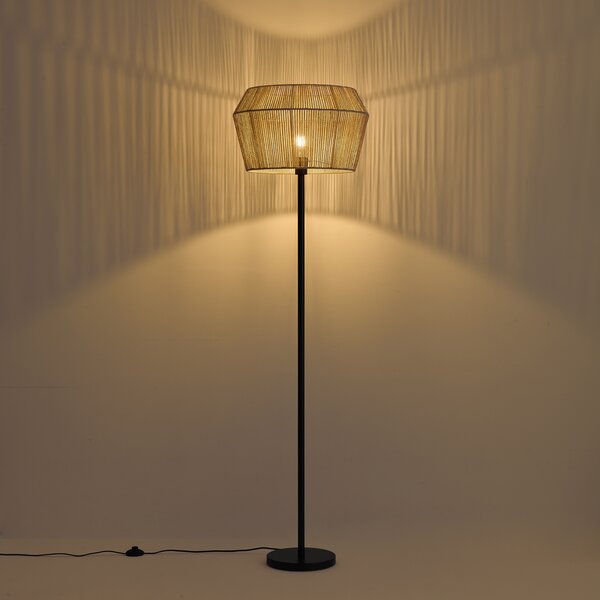 Stojací lampa černá s béžovým stínidlem z papírového provazu 50/50/30 - Simplo
