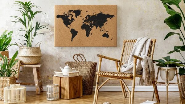 ALLboards Korková tabule MAPA SVĚTA, bezrámová 90x60 cm TK96_MAP