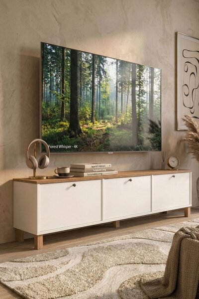 TV stolek/skříňka Nordla 6 (bílá + dub). Akce -22%