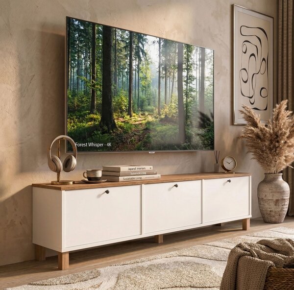 TV stolek/skříňka Nordla 6 (bílá + dub). Akce -22%
