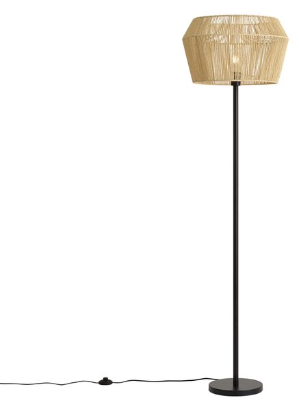 Stojací lampa černá s béžovým stínidlem z papírového provazu 50/50/30 - Simplo