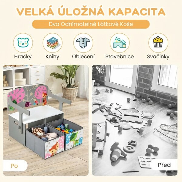 Dětská lavice 3v1 s látkovými koši TP10175GR