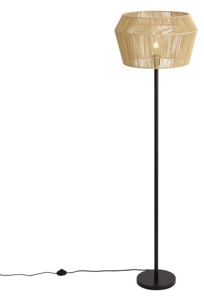 Stojací lampa černá s béžovým stínidlem z papírového provazu 50/50/30 - Simplo