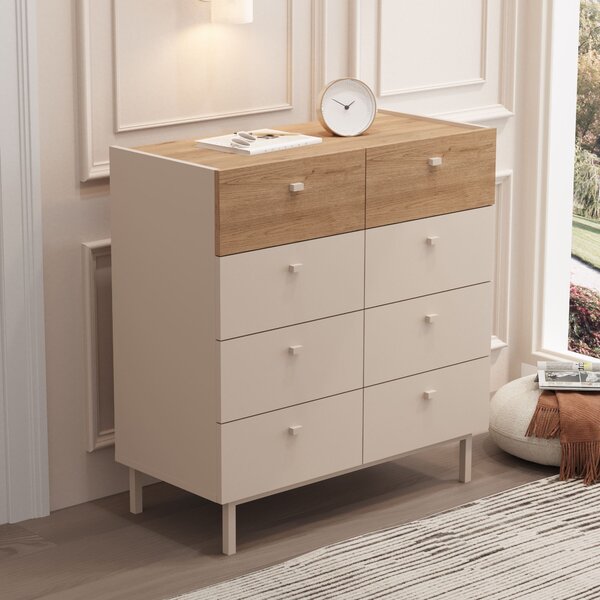 Komoda Lukex 7 (písková + dub). Akce -23%