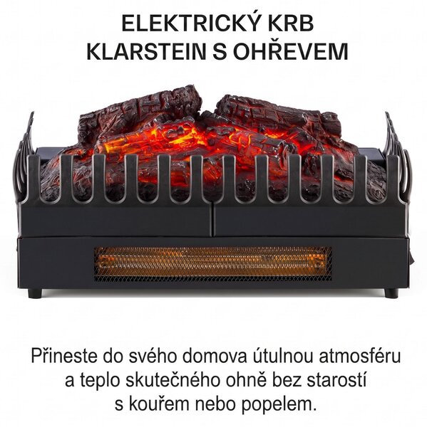 Klarstein Kamini - Elektrický krb, E-krb, krbová vložka, doutnající polena, bez sazí a popela, elektrický krb s osvětlením, funkce topení, 45 x 22 x 23 cm (ŠxVxH), černá