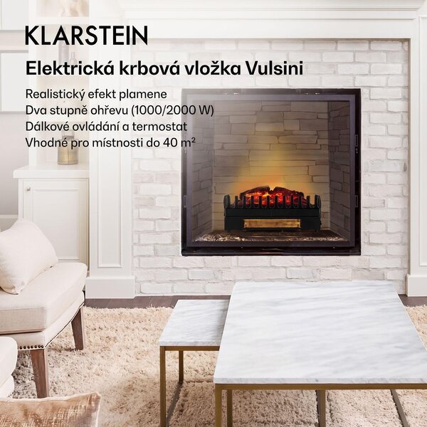 Klarstein Kamini - Elektrický krb, E-krb, krbová vložka, doutnající polena, bez sazí a popela, elektrický krb s osvětlením, funkce topení, 45 x 22 x 23 cm (ŠxVxH), černá