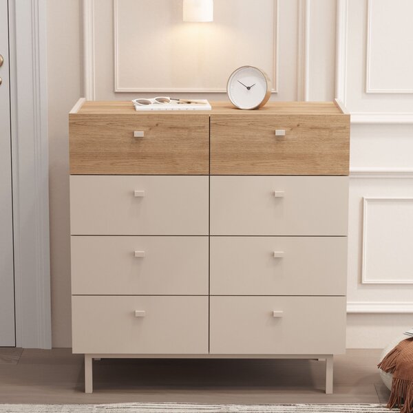Komoda Lukex 7 (písková + dub). Akce -23%