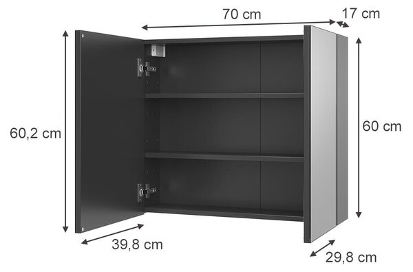 Koupelnová zrcadlová skříňka Vicco Lavia Antracit 70 x 60.2 cm, Model 66092