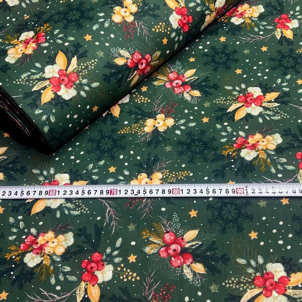 Modrnatex Vánoční látka, metráž 160 cm, vzor 3 na zelené