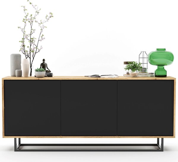 Komoda RTV ve stylu loft Dub Wotan Apollo 3D - Moderní - Nábytek Lindner - 168cm x 35cm x 72 cm Barva: dub Wotan matný - černá matná