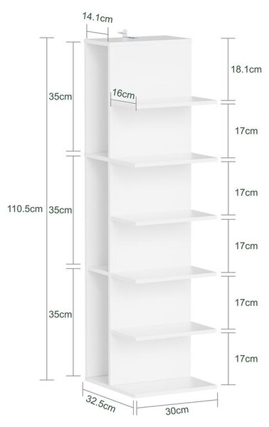 SoBuy Rohový regál bílý se 7 policemi, moderní minimalistický, do obývacího pokoje Vysoký úzký regál ve tvaru L se STR14-W