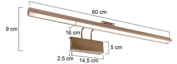 Steinhauer LED nástěnné světlo Litho, bronzová, kov, šířka 60 cm, stmívatelný, Bronz / starožitná mosaz, Obývací pokoj / jídelna, kov, Nástěnné svítidlo