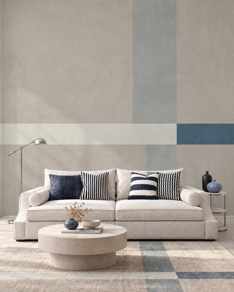 Fototapety Abstraktní béžové a šedé obdélníky s modrým akcentem, Fototapety geometrie, w05891v2 : uwalls.cz