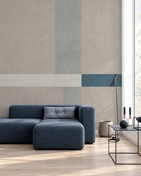 Fototapety Abstraktní béžové a šedé obdélníky s modrým akcentem, Fototapety geometrie, w05891v2 : uwalls.cz