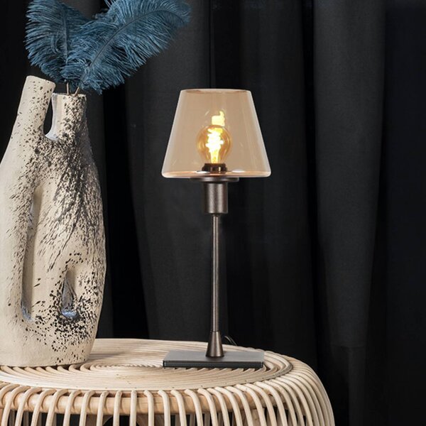 Steinhauer Stolní lampa Ancilla hnědá/jantarová, 33 cm, kov, sklo, E14, Hnědá / rez, Obývací pokoj / jídelna, kov