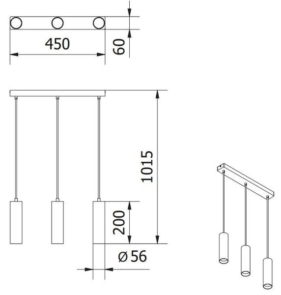 GTV Tresos závěsné svítidlo 3x20 W černá OS-TRESD320W-00