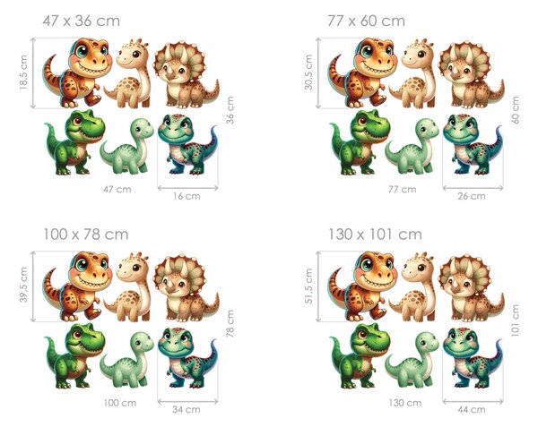Dinosauříci textilní přelepitelné samolepky na zeď arch 77 x 60 cm