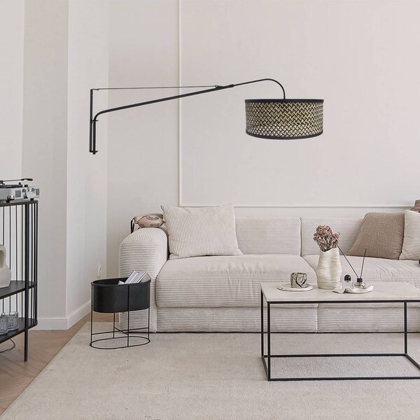 Steinhauer Nástěnné světlo Elegant Classy, černé/pletenina černá a dřevo, Černá, Obývací pokoj / jídelna, kov