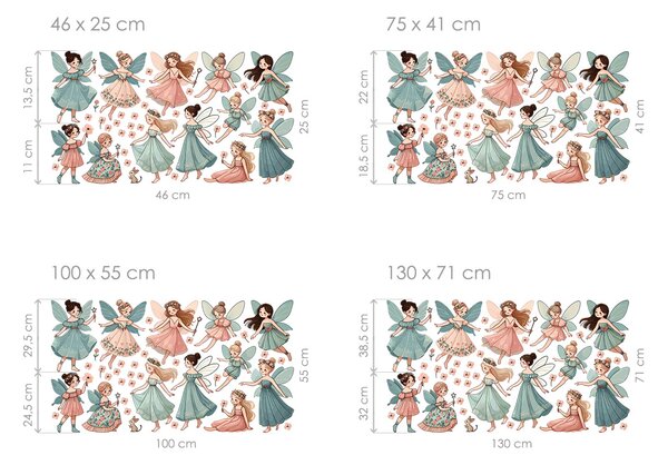 Kouzelné víly textilní přelepitelné samolepky na zeď arch 46 x 25 cm