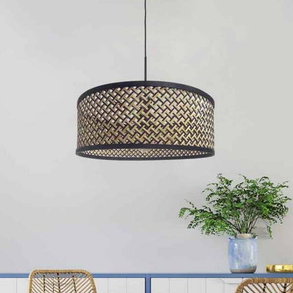 Steinhauer Závěsné světlo Sparkled Light, pletivo černé/dřevo, stmívatelný, Černá, Obývací pokoj / jídelna, Bambus