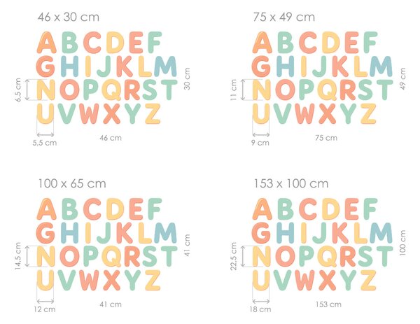 Abeceda pro děti textilní přelepitelné samolepky na zeď arch 75 x 49 cm