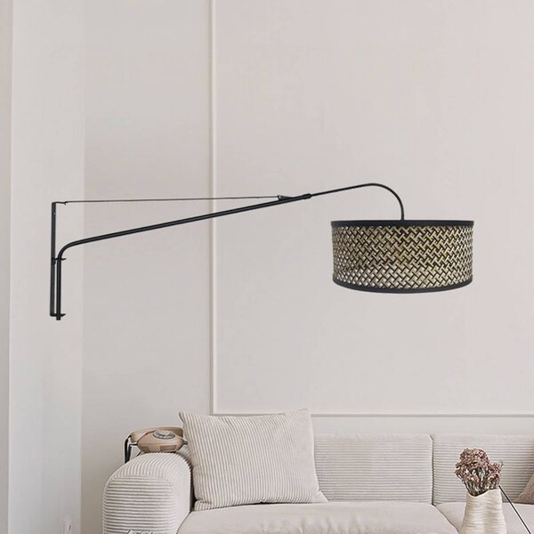 Steinhauer Nástěnné světlo Elegant Classy, černé/pletenina černá a dřevo, Černá, Obývací pokoj / jídelna, kov