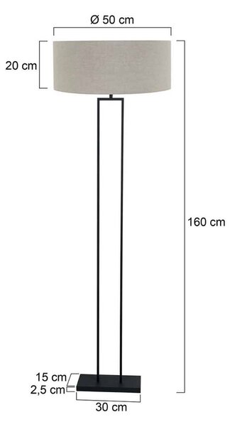 Steinhauer Stojací lampa Stang, černá/plátno v barvě bahna, výška 160 cm, E27, Černá, Obývací pokoj / jídelna, kov, Moderní