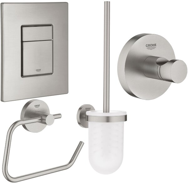 Sada splachovací tlačítko Grohe Skate 38732DC0, záchodová štětka Grohe Essentials 40374DC1, 40689DC1, 40364DC1