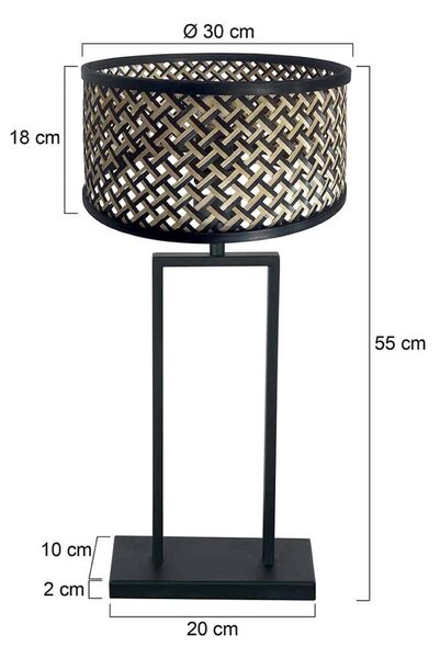 Steinhauer Stolní lampa Stang 3856ZW, proutěné provedení černá/přírodní, výška 55 cm, Černá, Obývací pokoj / jídelna, kov