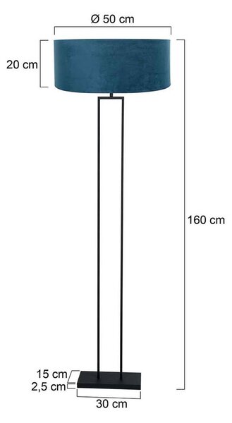 Steinhauer Stojací lampa Stang, černá/modrý velur, výška 160 cm, E27, Černá, Obývací pokoj / jídelna, kov, Moderní