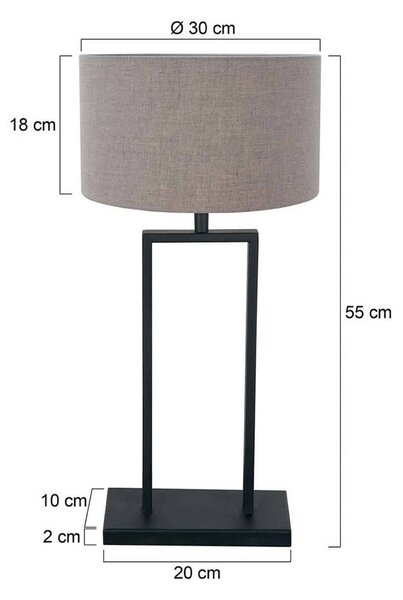 Steinhauer Stolní lampa Stang 3860ZW, černá/plátno v barvě bahna, výška 55 cm, Černá, Obývací pokoj / jídelna, kov