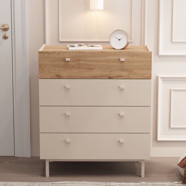 Komoda Lukex 6 (písková + dub). Akce -22%