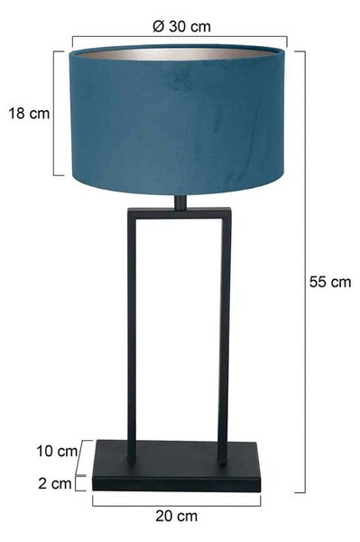 Steinhauer Stolní lampa Stang 3862ZW, černá/modrý velur, výška 55 cm, Černá, Obývací pokoj / jídelna, kov
