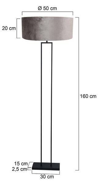 Steinhauer Stojací lampa Stang, černá/stříbrný velur, výška 160 cm, E27, Černá, Obývací pokoj / jídelna, kov, Moderní