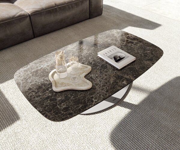 DELIFE Konferenční stolek Edge Boot 120x70 cm keramika Laminam® Emperador Extra Lucidato tmavě hnědá Vibany nerezová ocel broušená