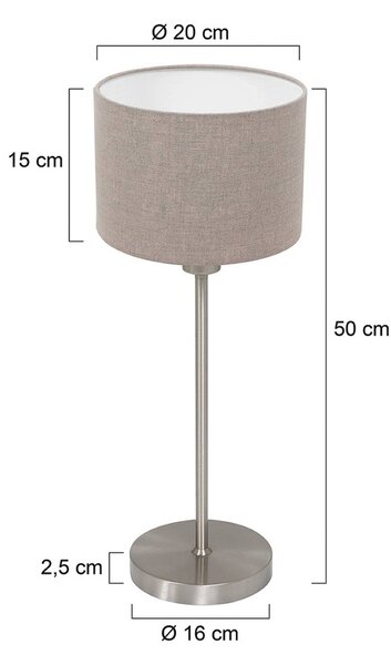 Mexlite Stolní lampa Noor, ocel/lněné plátno v barvě bahna, výška 50 cm, E27, Hliník / šedá / zinek, Obývací pokoj / jídelna, kov