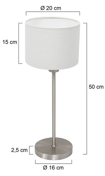 Mexlite Stolní lampa Noor, ocel/bílý len, výška 50 cm, E27, Hliník / šedá / zinek, Obývací pokoj / jídelna, kov