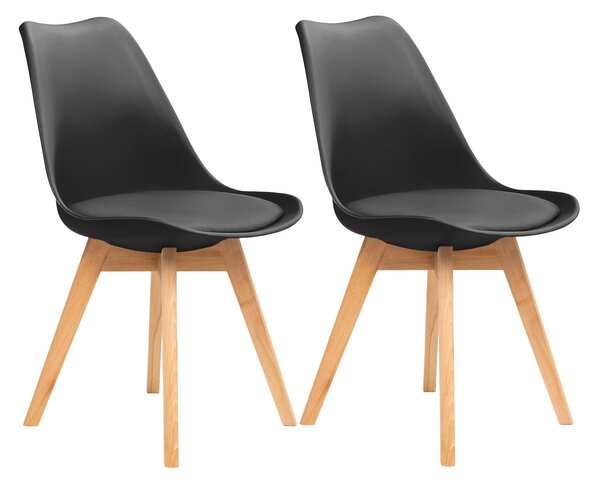 FURNIFY® Sada 2 jídelních židlí BJÖRN | Skandinávské židle s polyuretanovými polštáři a nohami z bukového dřeva | Černá barva