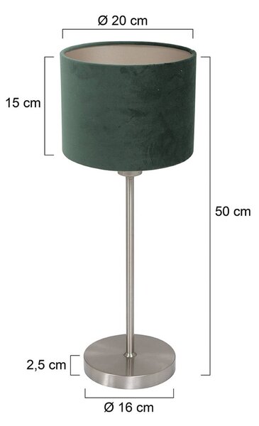 Mexlite Stolní lampa Noor, ocel/zelený velur, výška 50 cm, E27, Hliník / šedá / zinek, Obývací pokoj / jídelna, kov